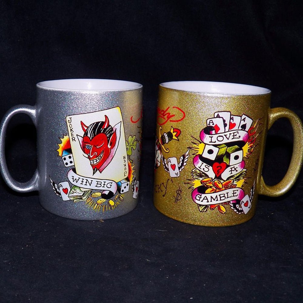 Cana GLITTER argintie sublimabila + cutie individuala A6622 - Green Print