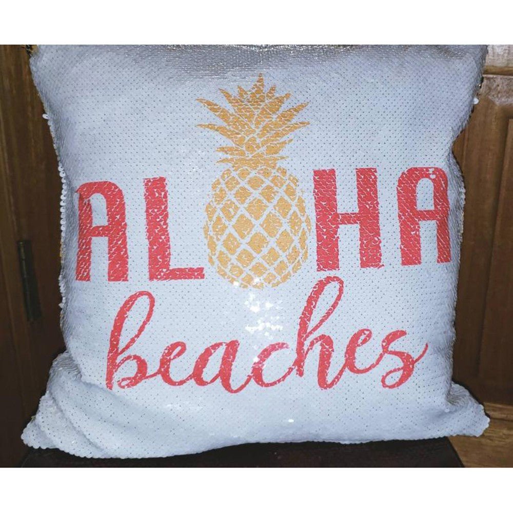 Husa perna cu paiete sublimabile alba 40x40 THG01 - Green Print