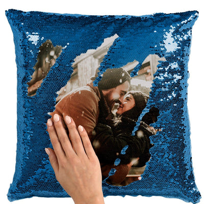 Husa perna cu paiete sublimabile albastra 40x40 THG16 - Green Print