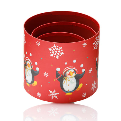 Cutii rotunde Craciun model pinguini - set 3buc