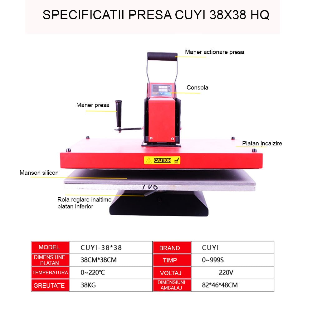 Presa termica plana HQ CuYi 38x38 CUYISHQ3838 - Green Print