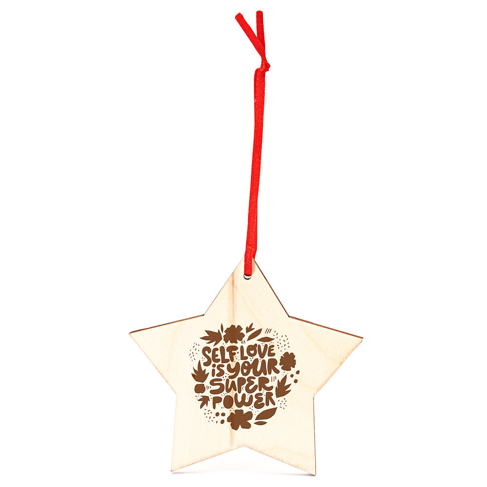 Ornament stea din lemn - snur rosu