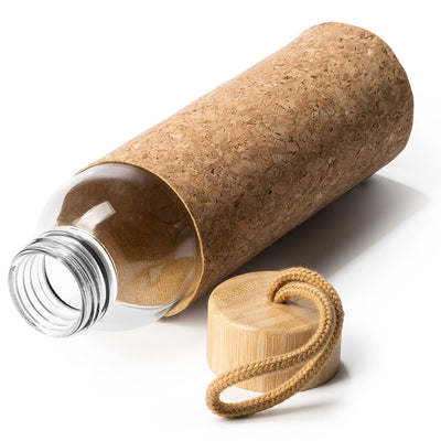 Bidon din sticla cu capac de lemn TRILBY + husa pluta