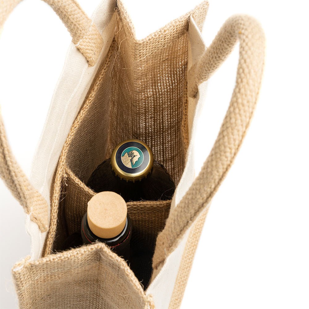 Sacosa dubla din iuta pentru sticle de vin BO7613S129 - Green Print