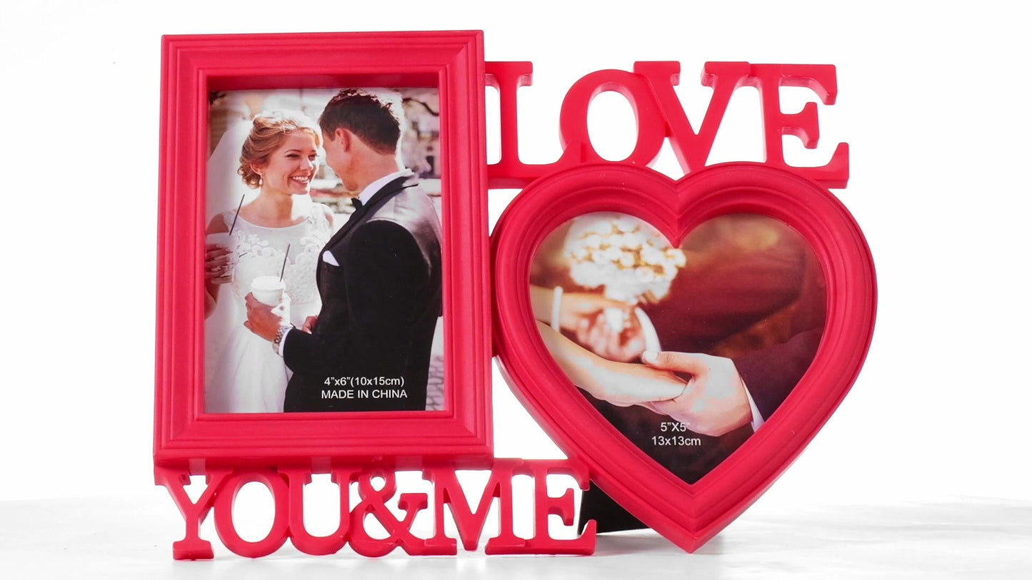 Piros LOVE YOU&ME kollázs képkeret 2 képhez