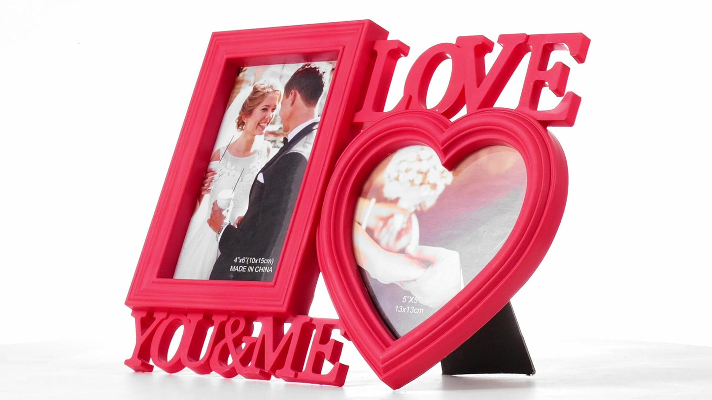 Piros LOVE YOU&ME kollázs képkeret 2 képhez