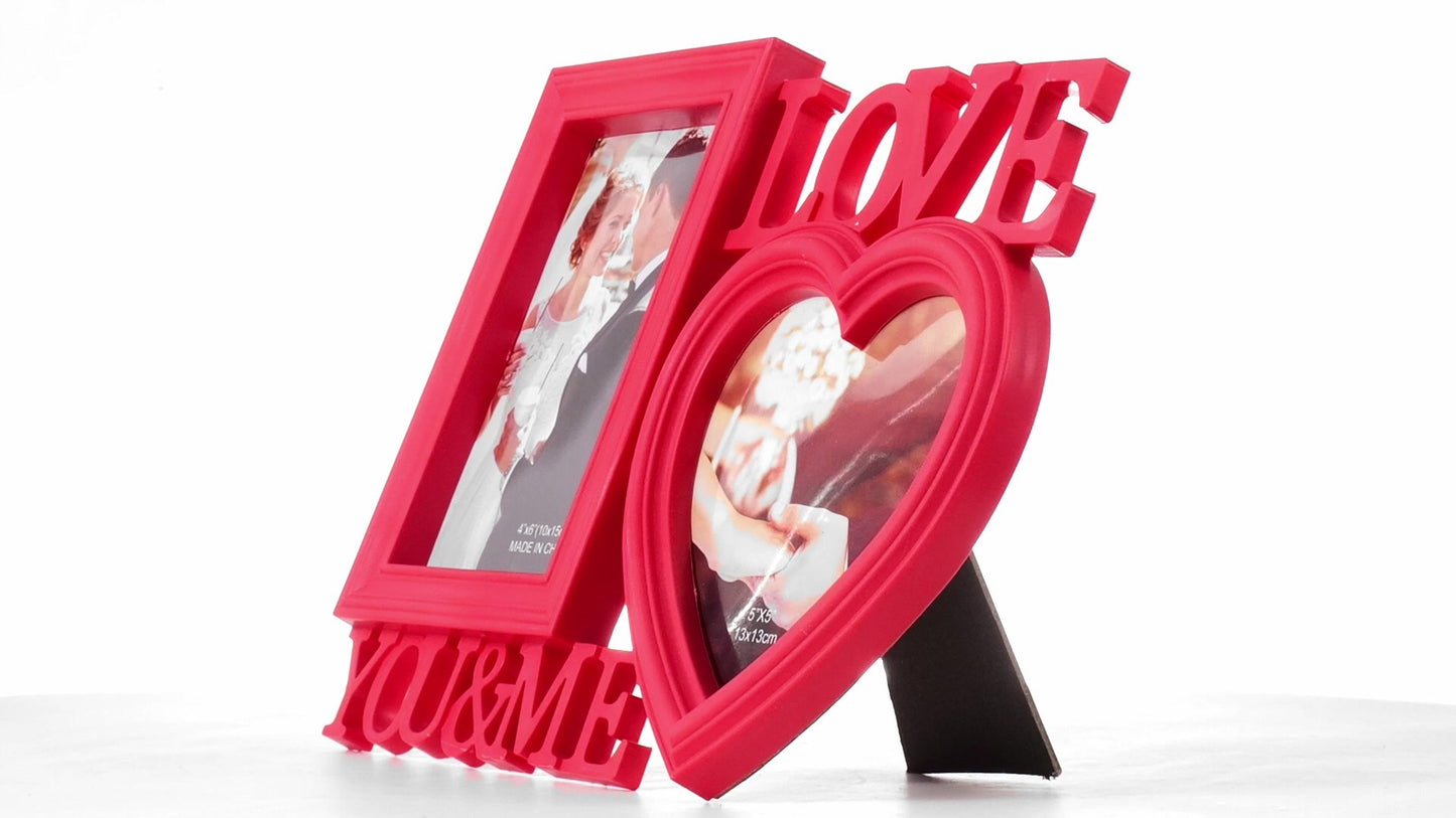 Piros LOVE YOU&ME kollázs képkeret 2 képhez