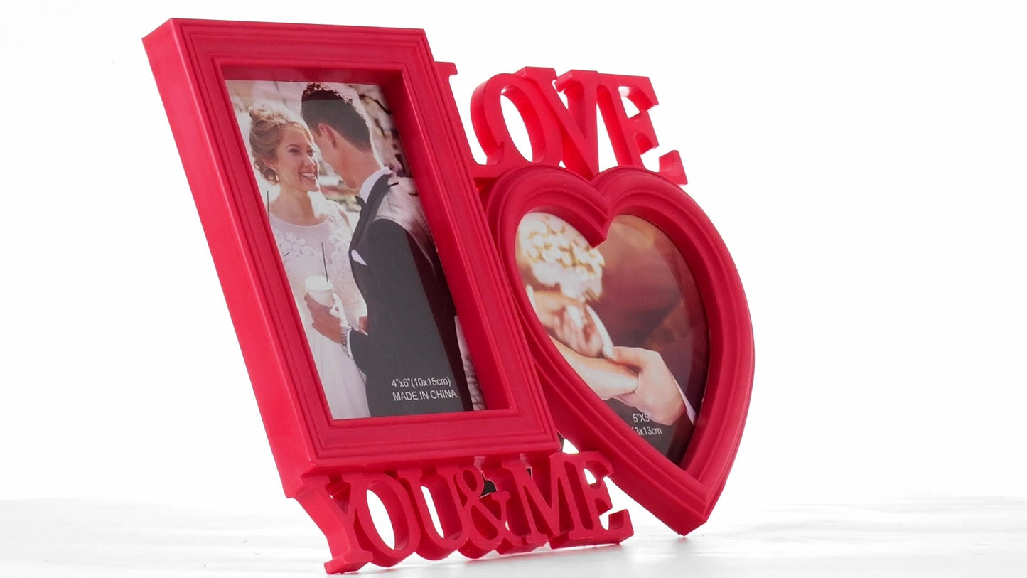 Piros LOVE YOU&ME kollázs képkeret 2 képhez