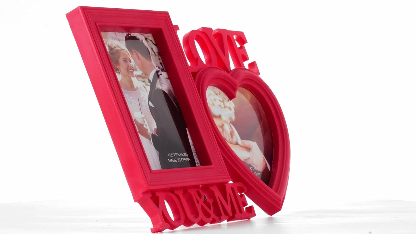 Piros LOVE YOU&ME kollázs képkeret 2 képhez