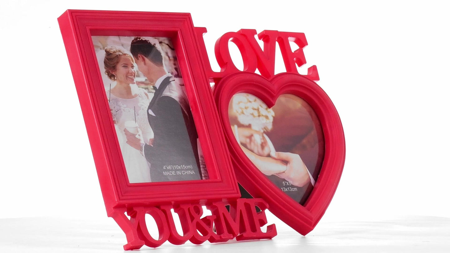 Piros LOVE YOU&ME kollázs képkeret 2 képhez