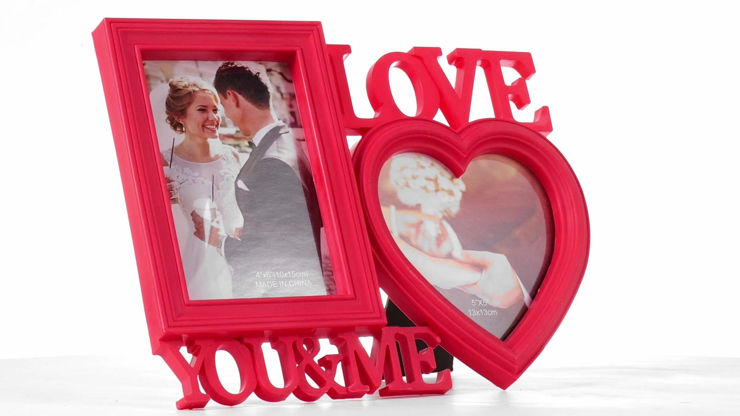 Piros LOVE YOU&ME kollázs képkeret 2 képhez