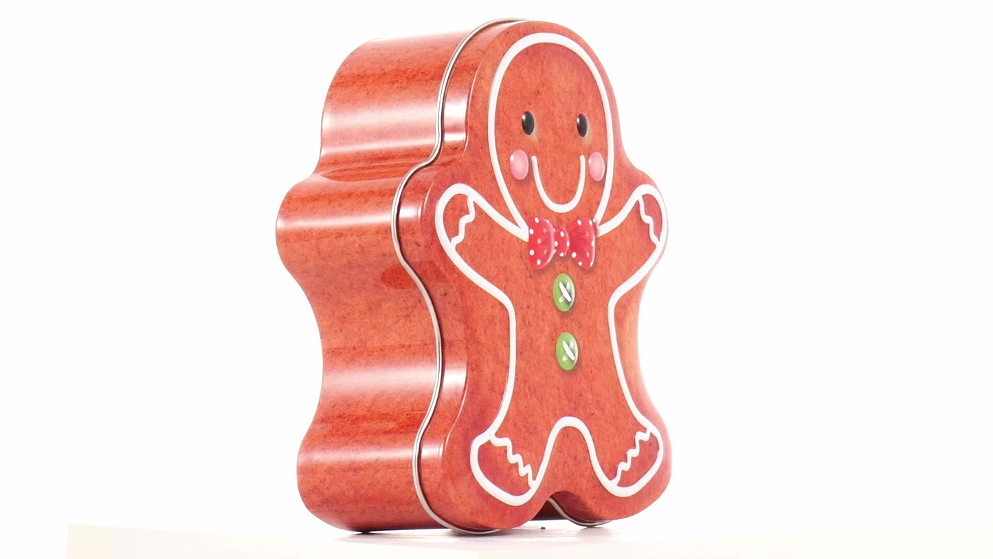 Metal box in the shape of a gingerbread man