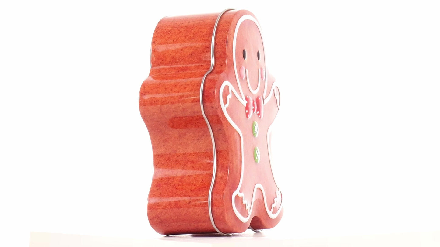 Metal box in the shape of a gingerbread man