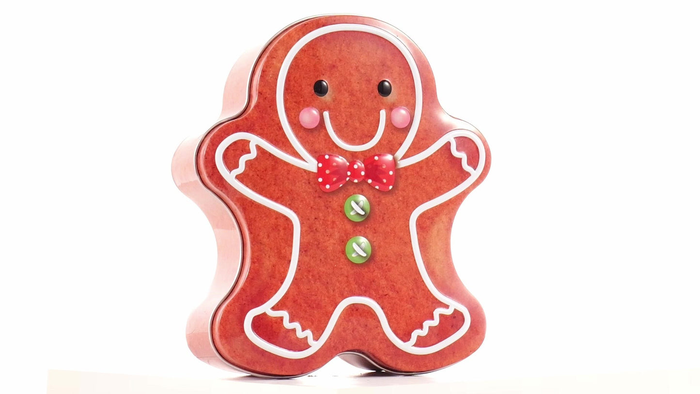 Metal box in the shape of a gingerbread man