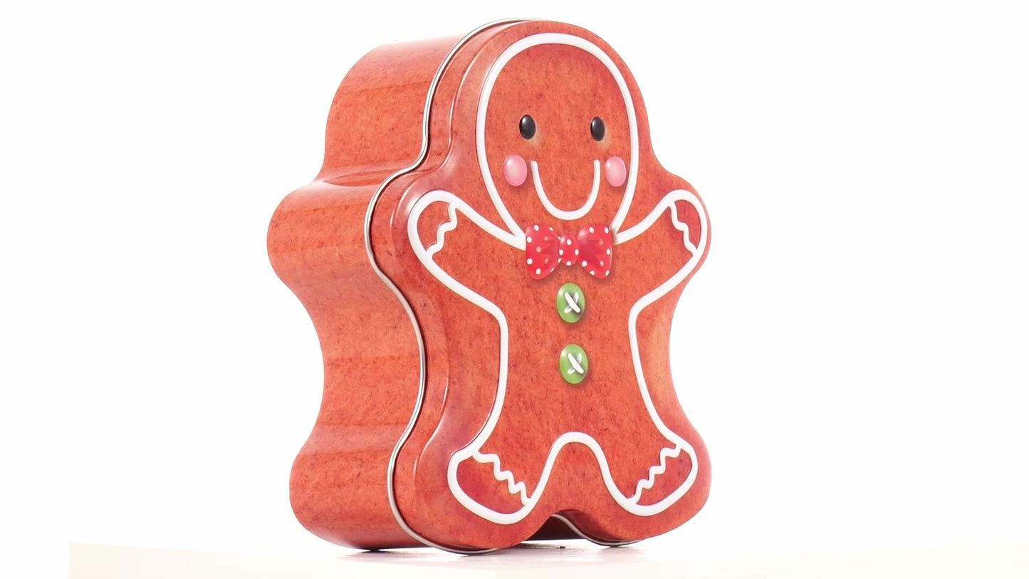 Metal box in the shape of a gingerbread man