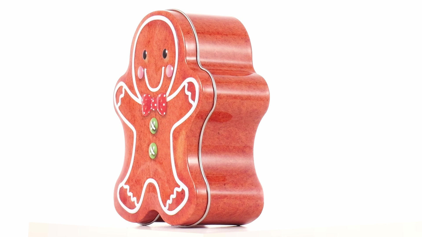 Metal box in the shape of a gingerbread man