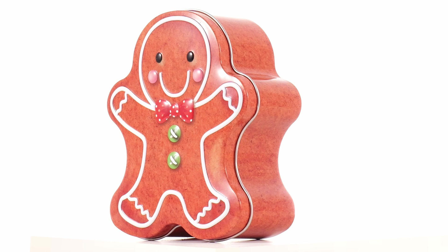 Metal box in the shape of a gingerbread man