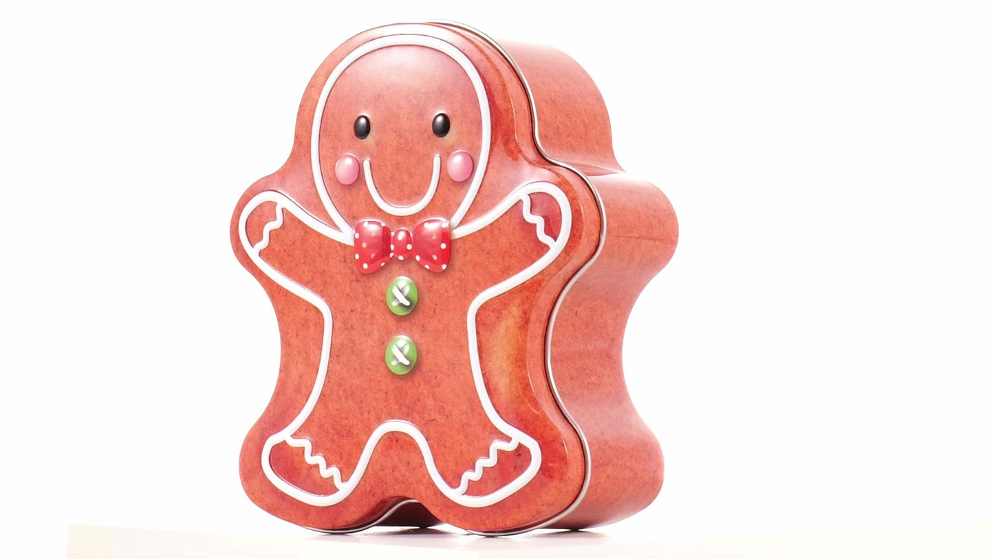 Metal box in the shape of a gingerbread man