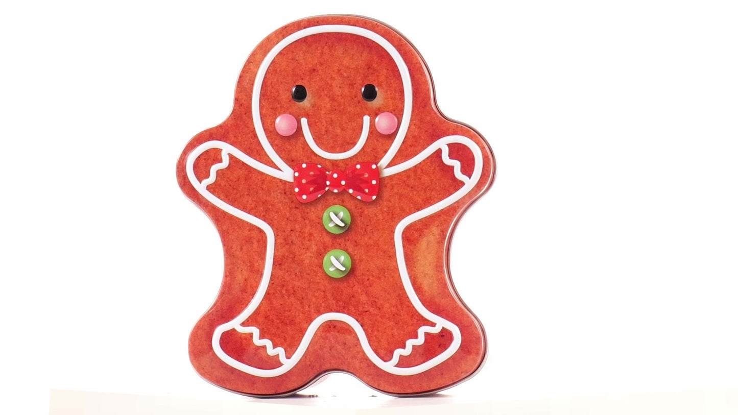 Metal box in the shape of a gingerbread man