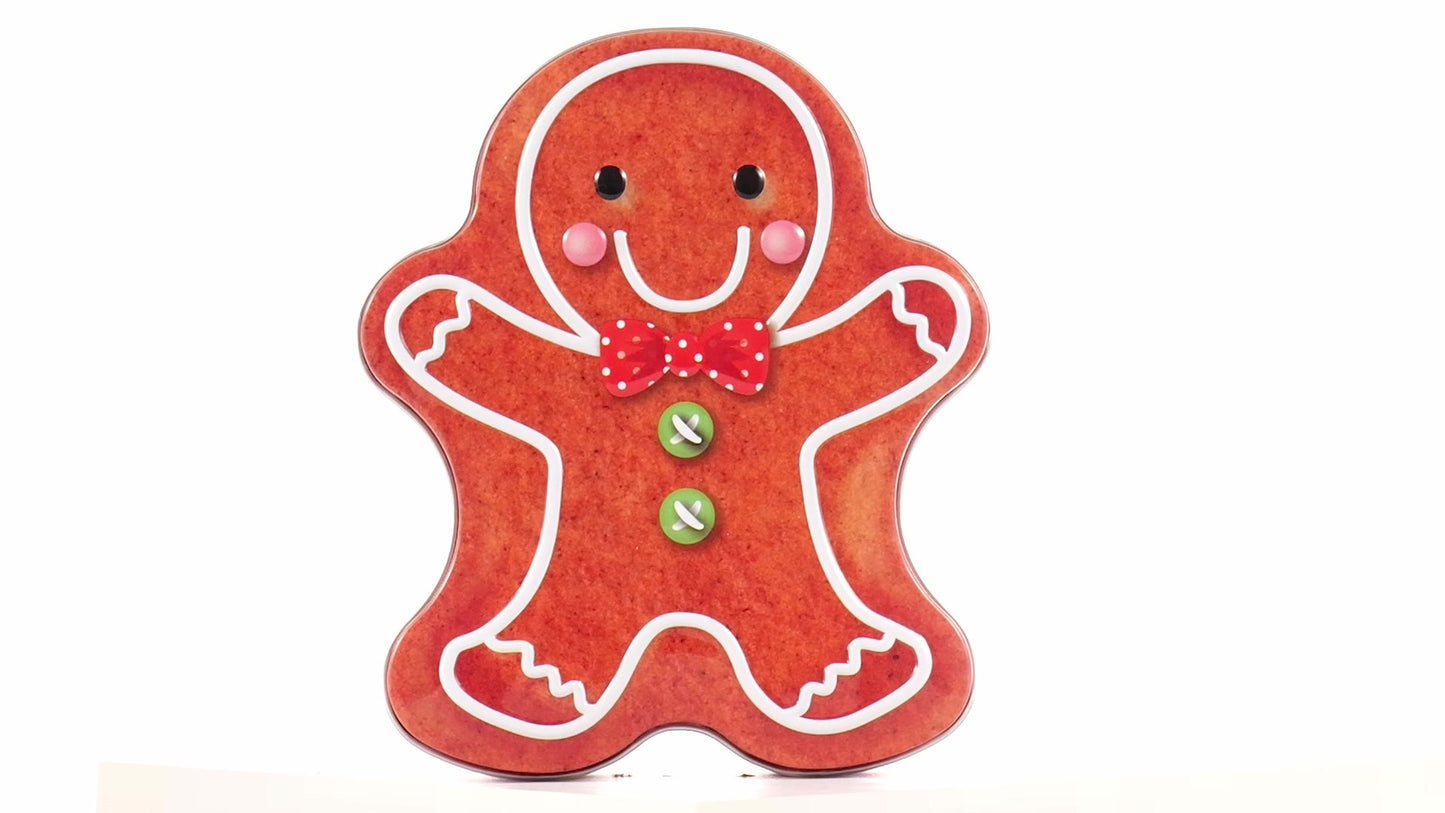 Metal box in the shape of a gingerbread man