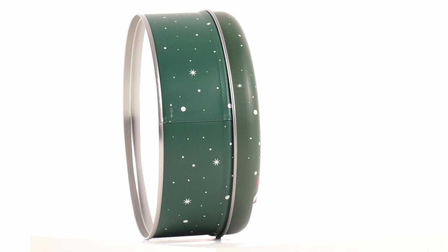 Cutie metalica rotunda verde cu model Mos Craciun
