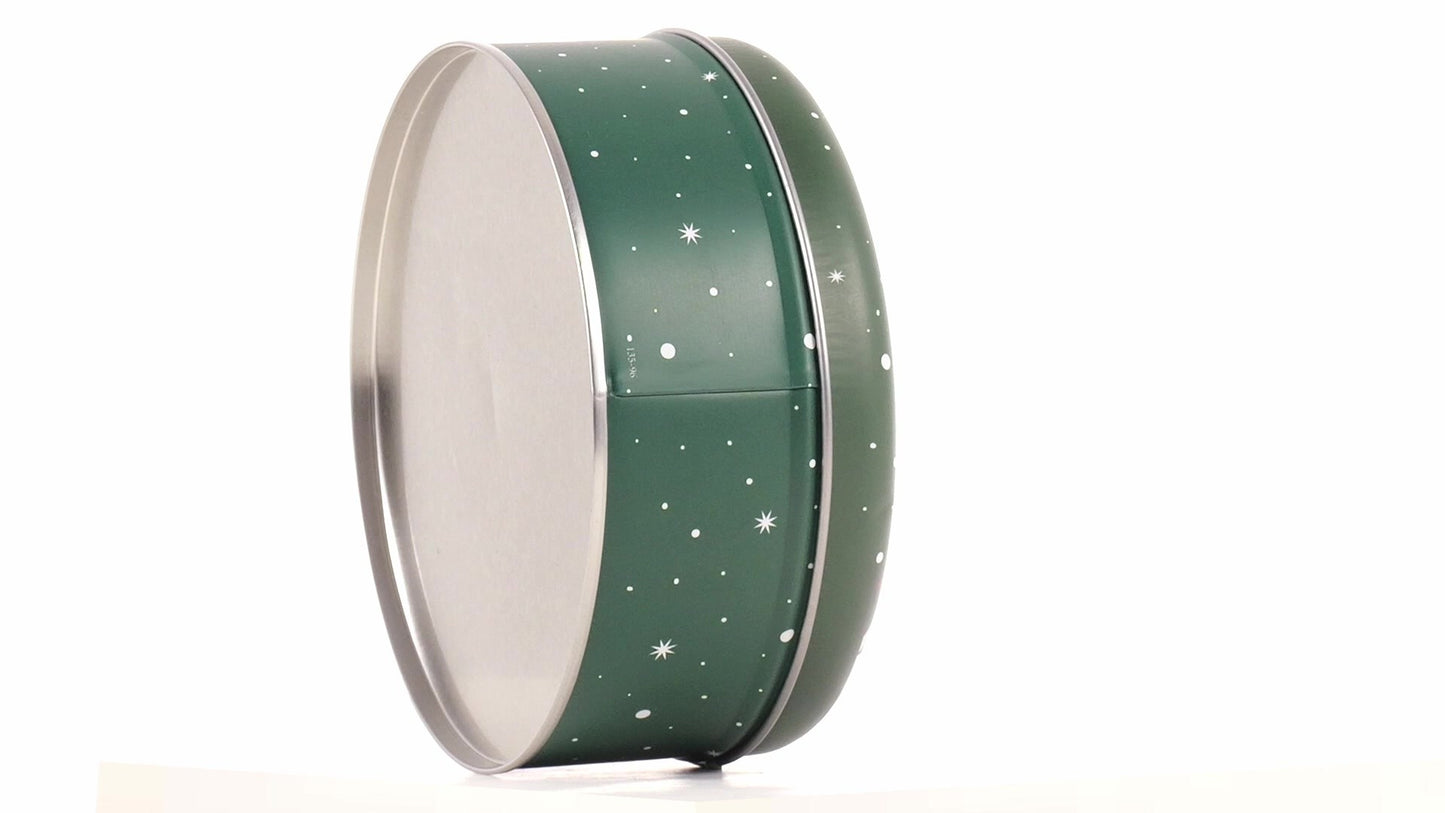 Cutie metalica rotunda verde cu model Mos Craciun