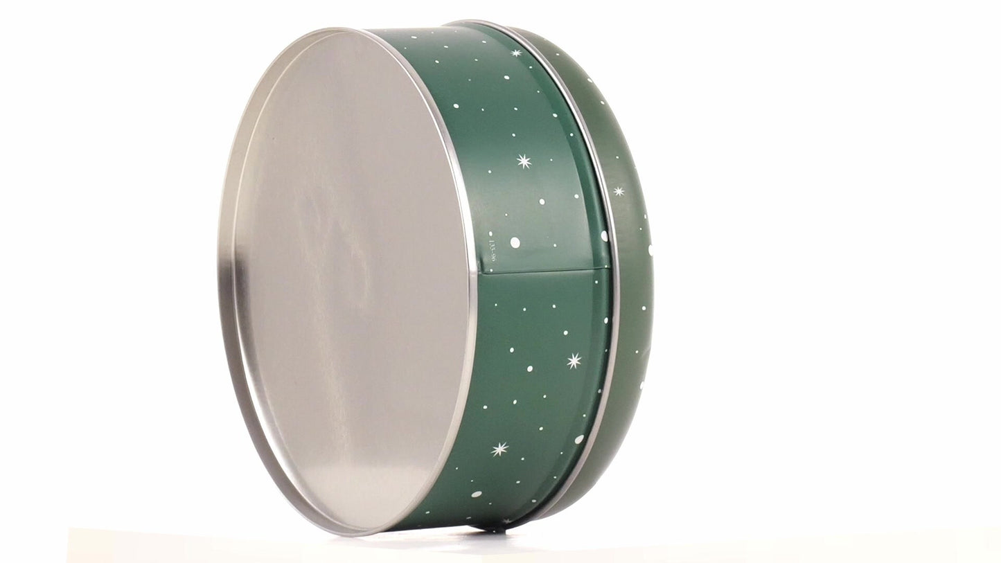 Cutie metalica rotunda verde cu model Mos Craciun