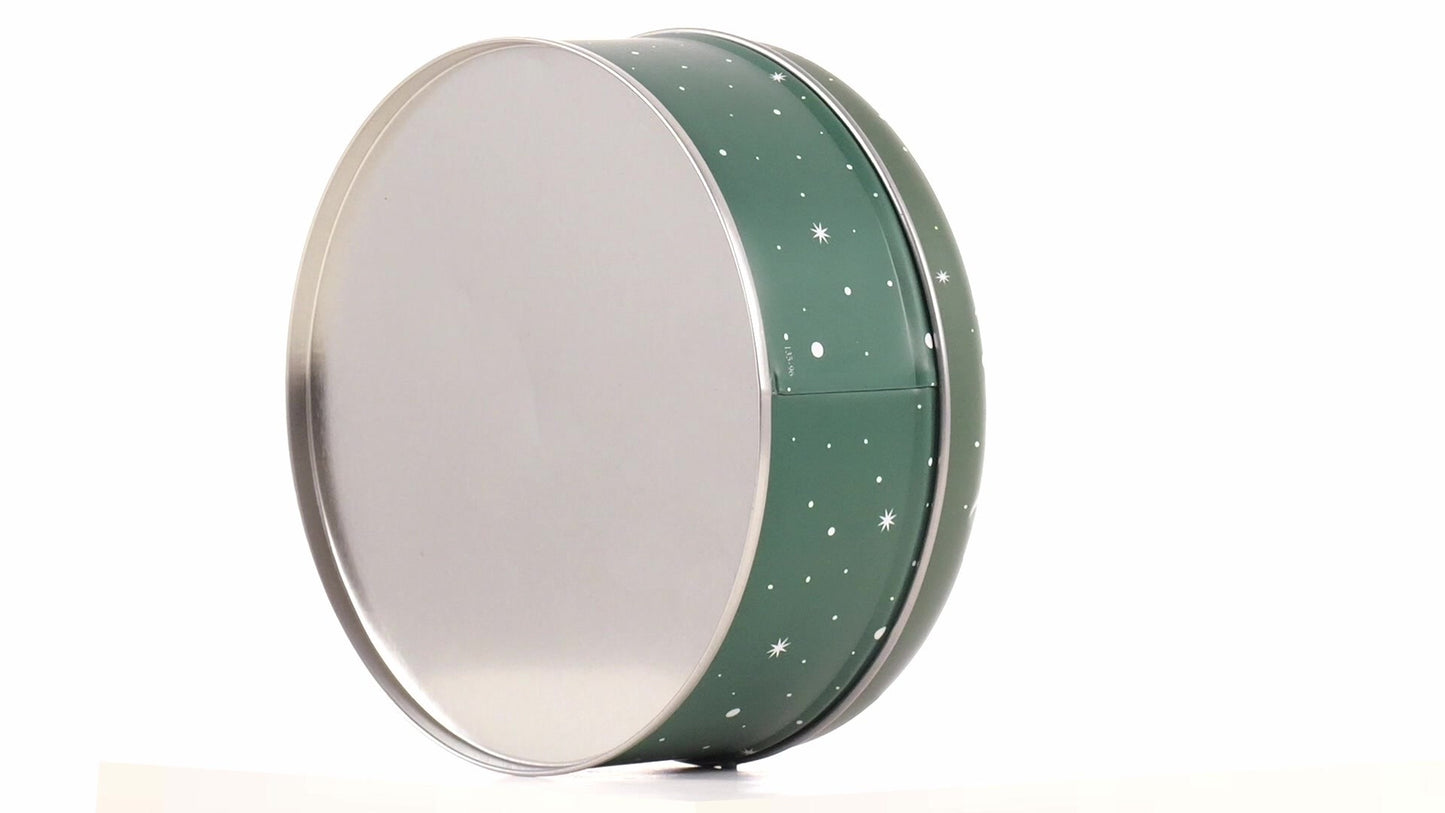 Cutie metalica rotunda verde cu model Mos Craciun
