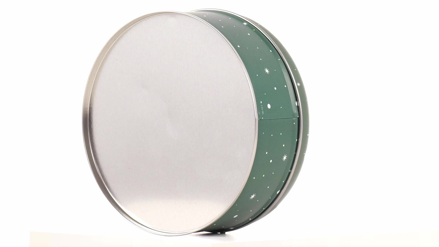 Round green metal box with Santa Claus pattern
