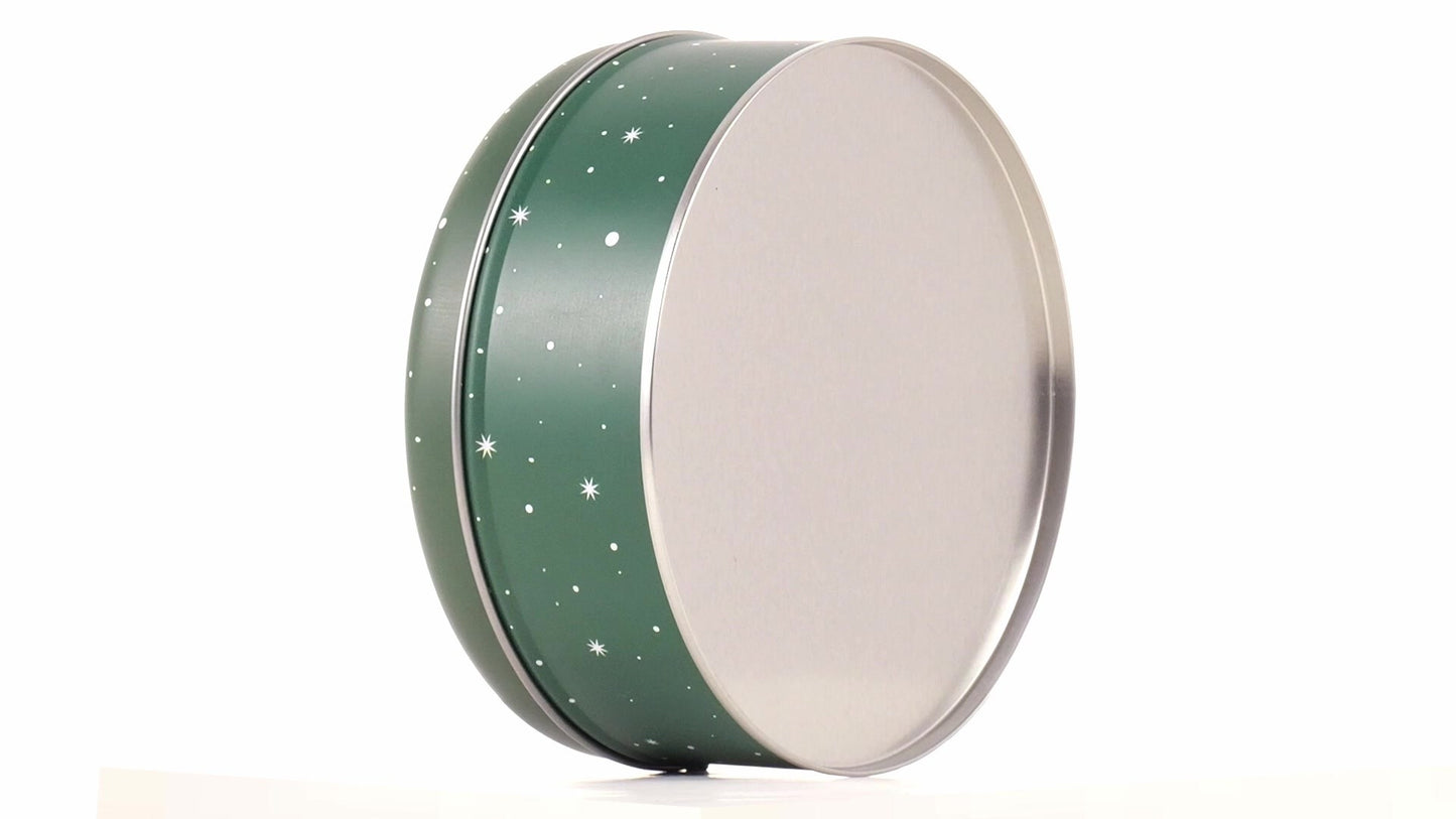 Cutie metalica rotunda verde cu model Mos Craciun