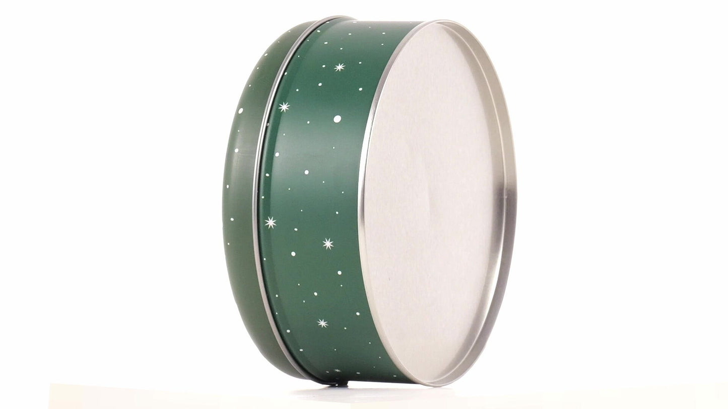 Cutie metalica rotunda verde cu model Mos Craciun