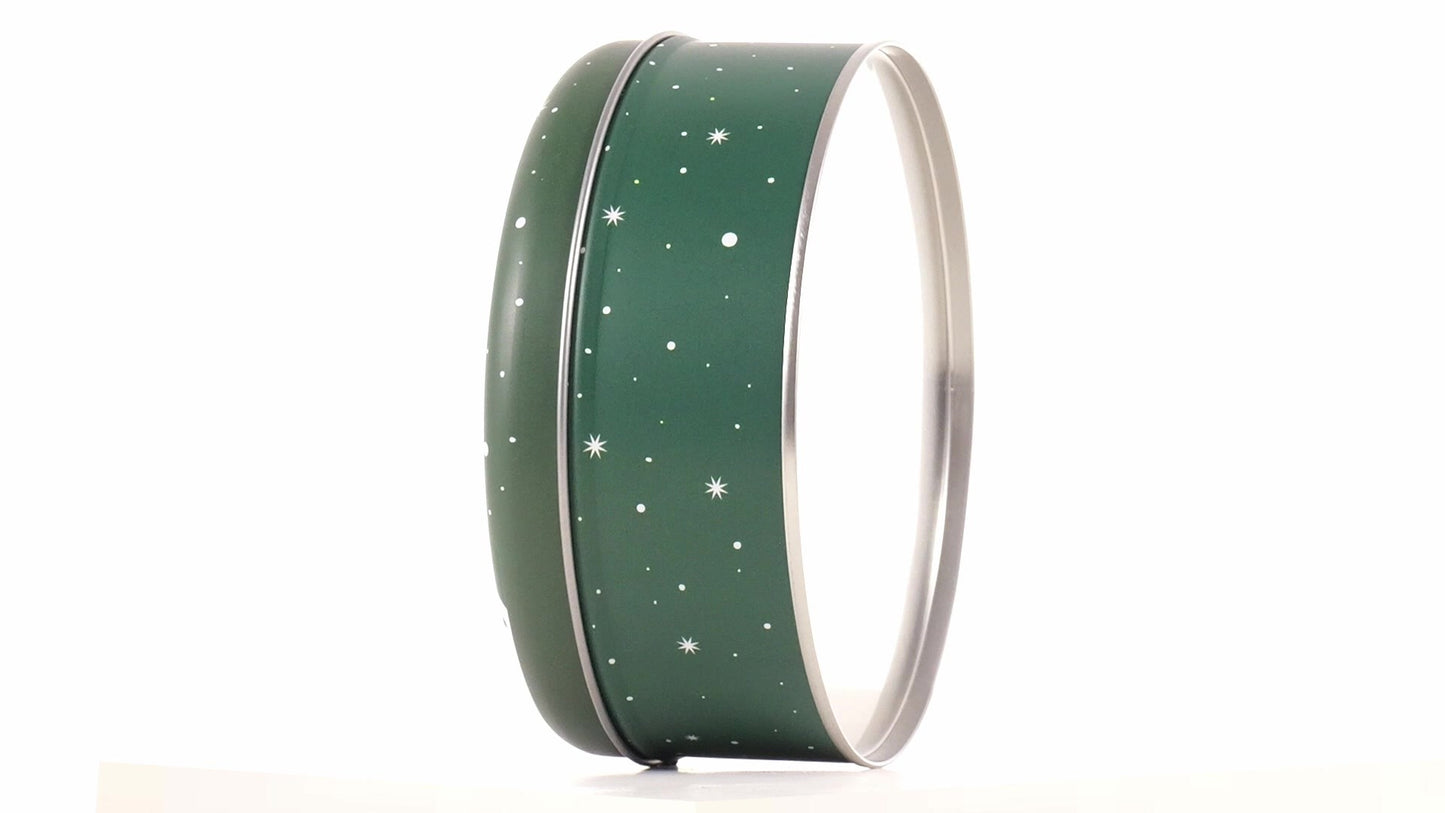 Cutie metalica rotunda verde cu model Mos Craciun