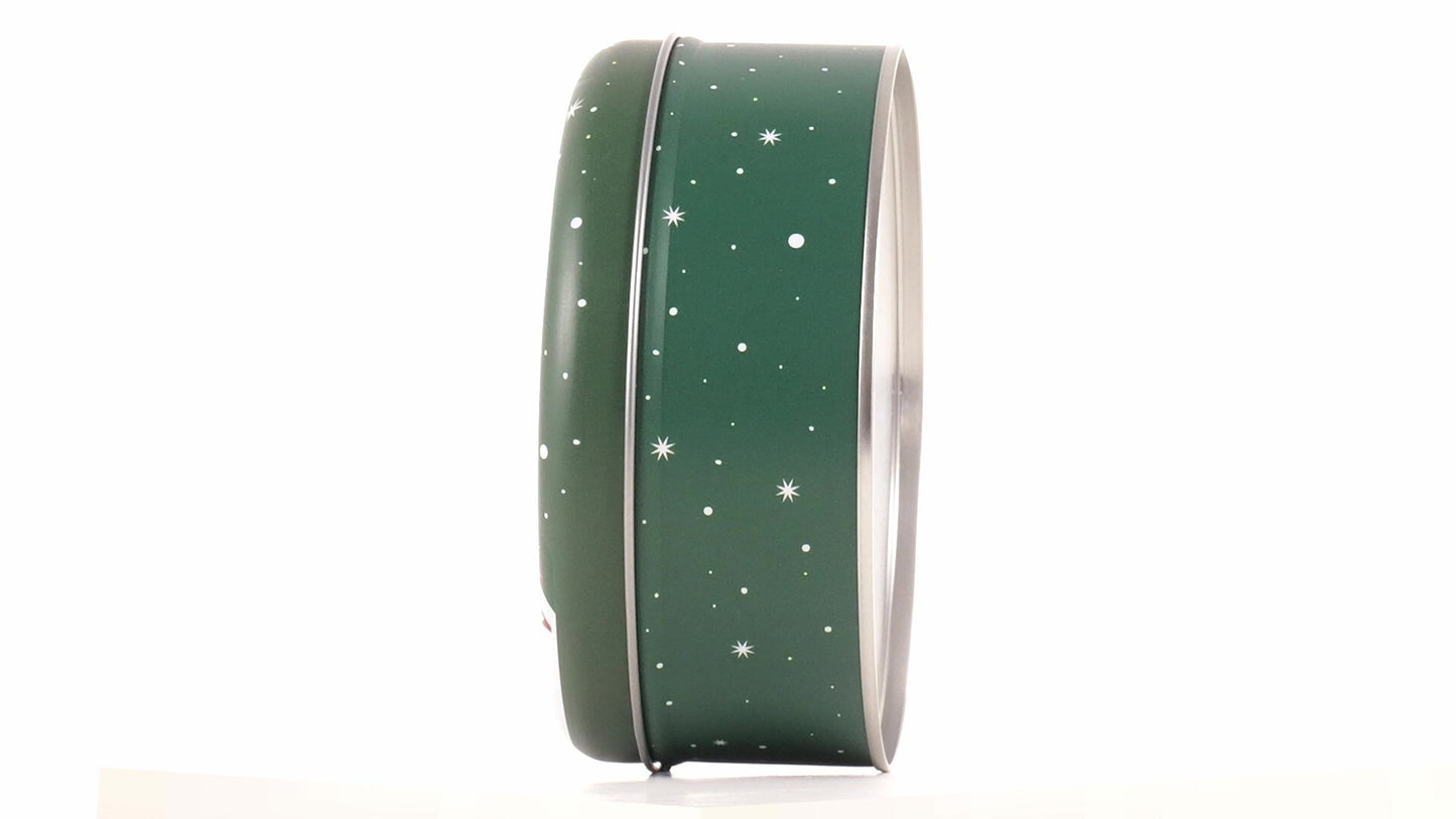 Round green metal box with Santa Claus pattern