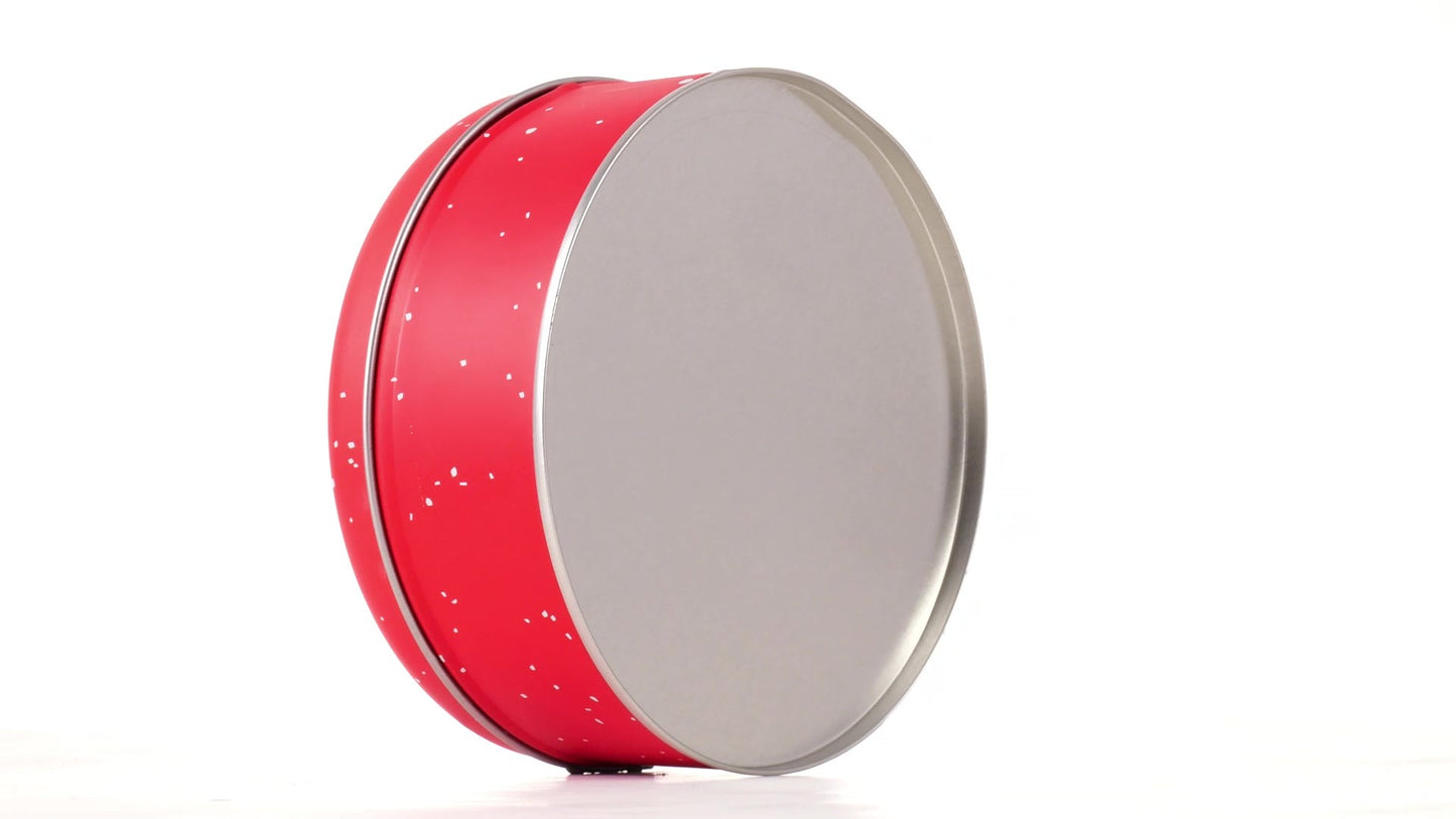 Cutie metalica rotunda rosie cu model Mos Craciun