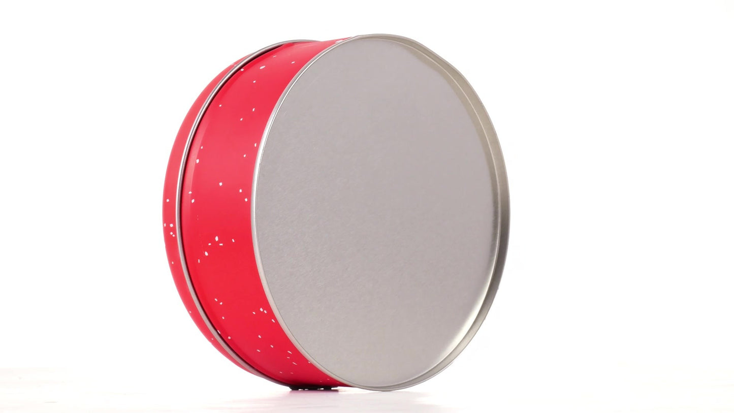 Red round metal box with Santa Claus pattern