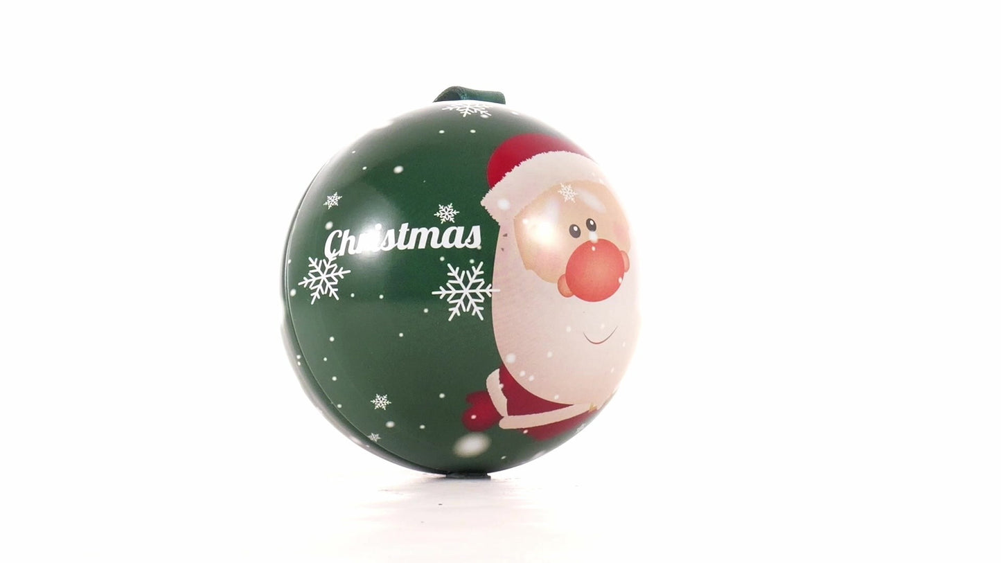 Green metal Christmas tree ornament with Santa Claus pattern Ø7 cm