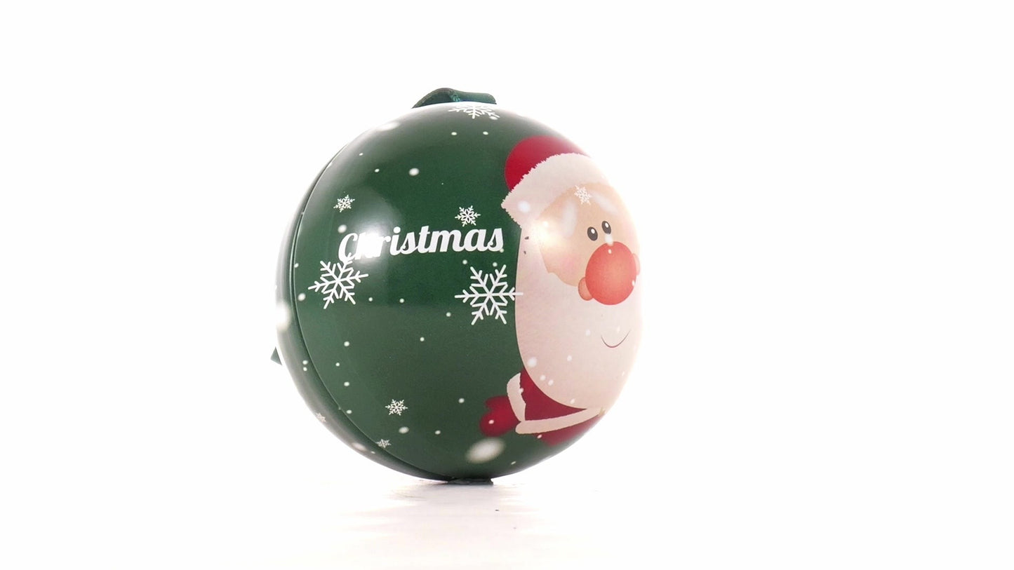 Green metal Christmas tree ornament with Santa Claus pattern Ø7 cm