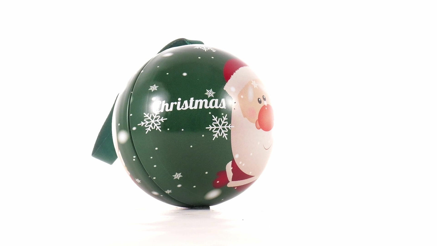Green metal Christmas tree ornament with Santa Claus pattern Ø7 cm