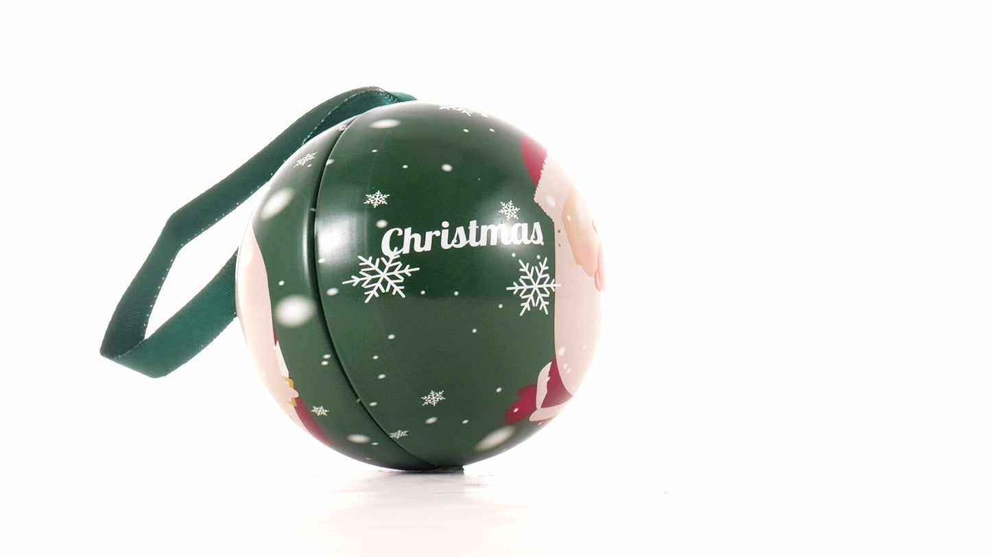 Glob de brad metalic verde cu model Mos Craciun Ø7 cm