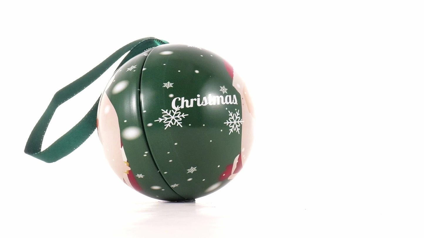Glob de brad metalic verde cu model Mos Craciun Ø7 cm