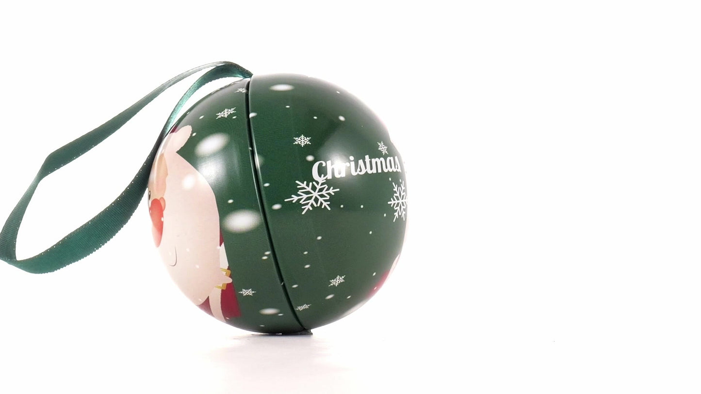 Glob de brad metalic verde cu model Mos Craciun Ø7 cm