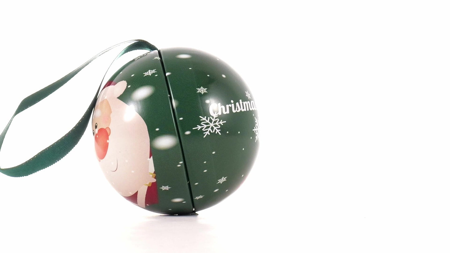 Glob de brad metalic verde cu model Mos Craciun Ø7 cm