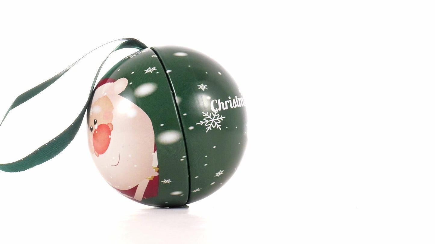 Glob de brad metalic verde cu model Mos Craciun Ø7 cm
