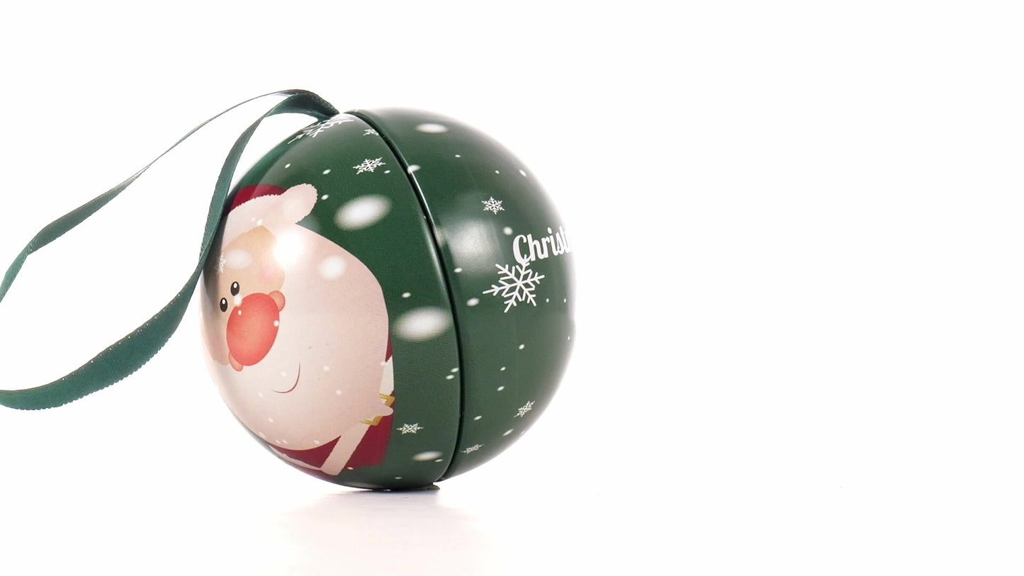Glob de brad metalic verde cu model Mos Craciun Ø7 cm