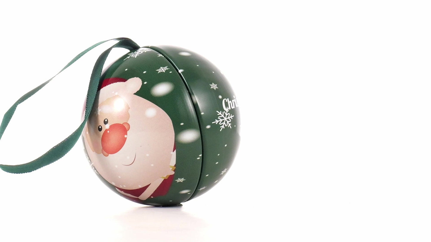 Glob de brad metalic verde cu model Mos Craciun Ø7 cm