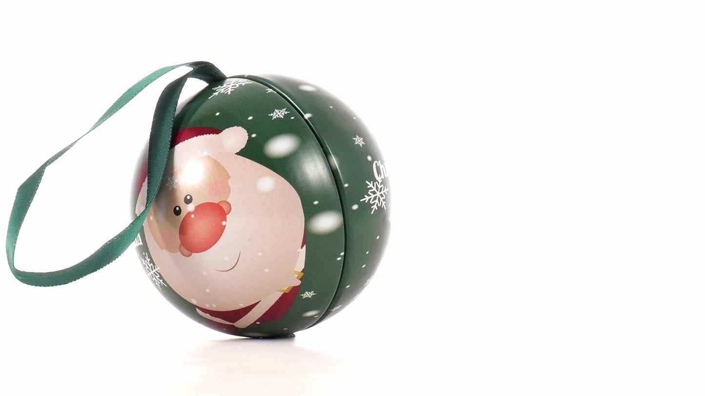 Glob de brad metalic verde cu model Mos Craciun Ø7 cm