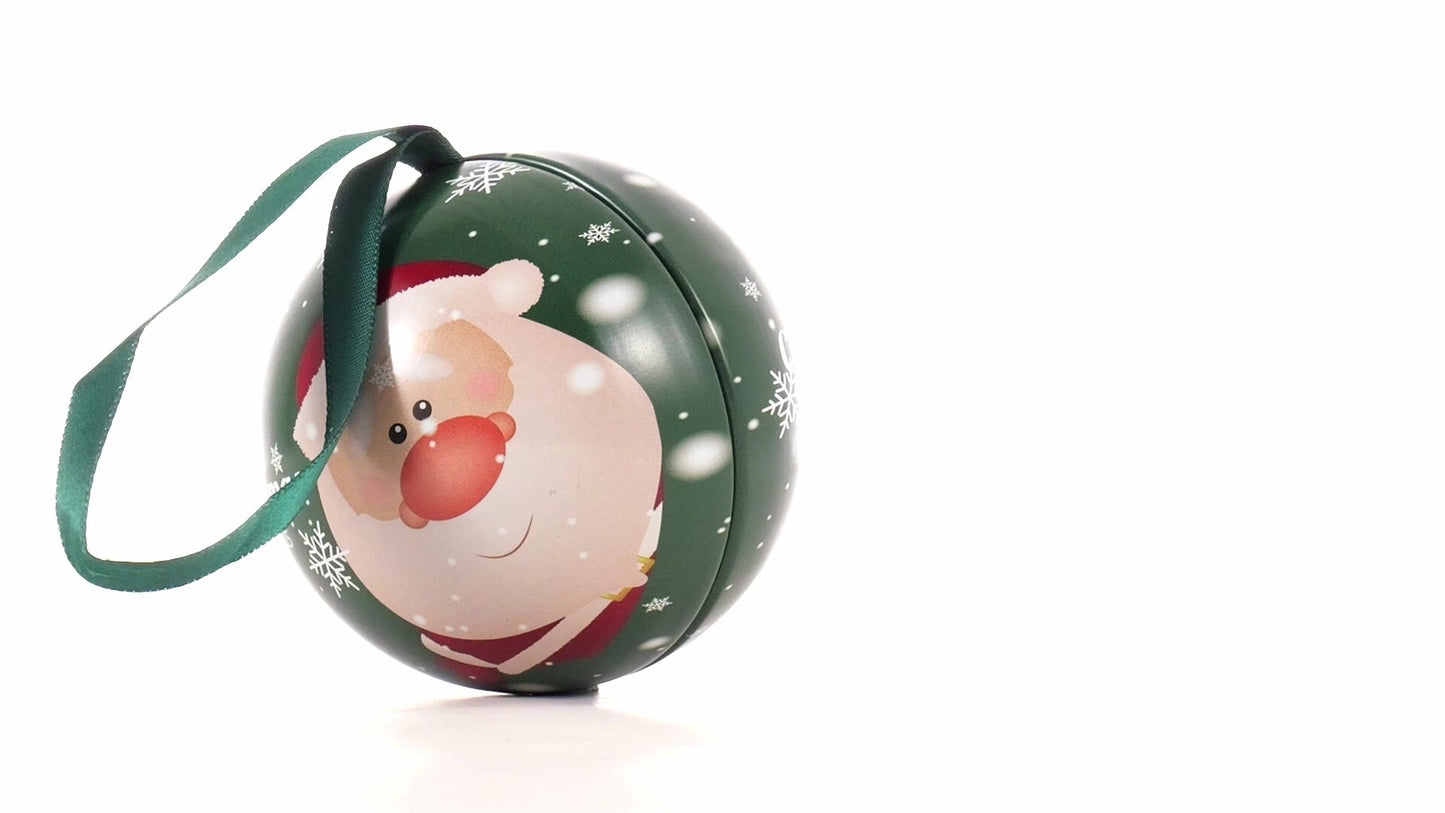 Glob de brad metalic verde cu model Mos Craciun Ø7 cm