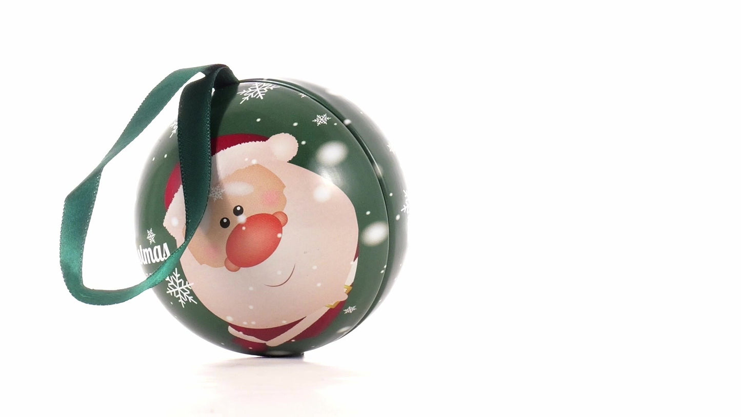 Green metal Christmas tree ornament with Santa Claus pattern Ø7 cm