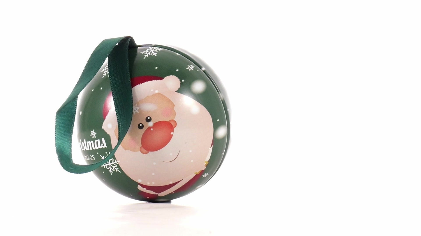 Glob de brad metalic verde cu model Mos Craciun Ø7 cm