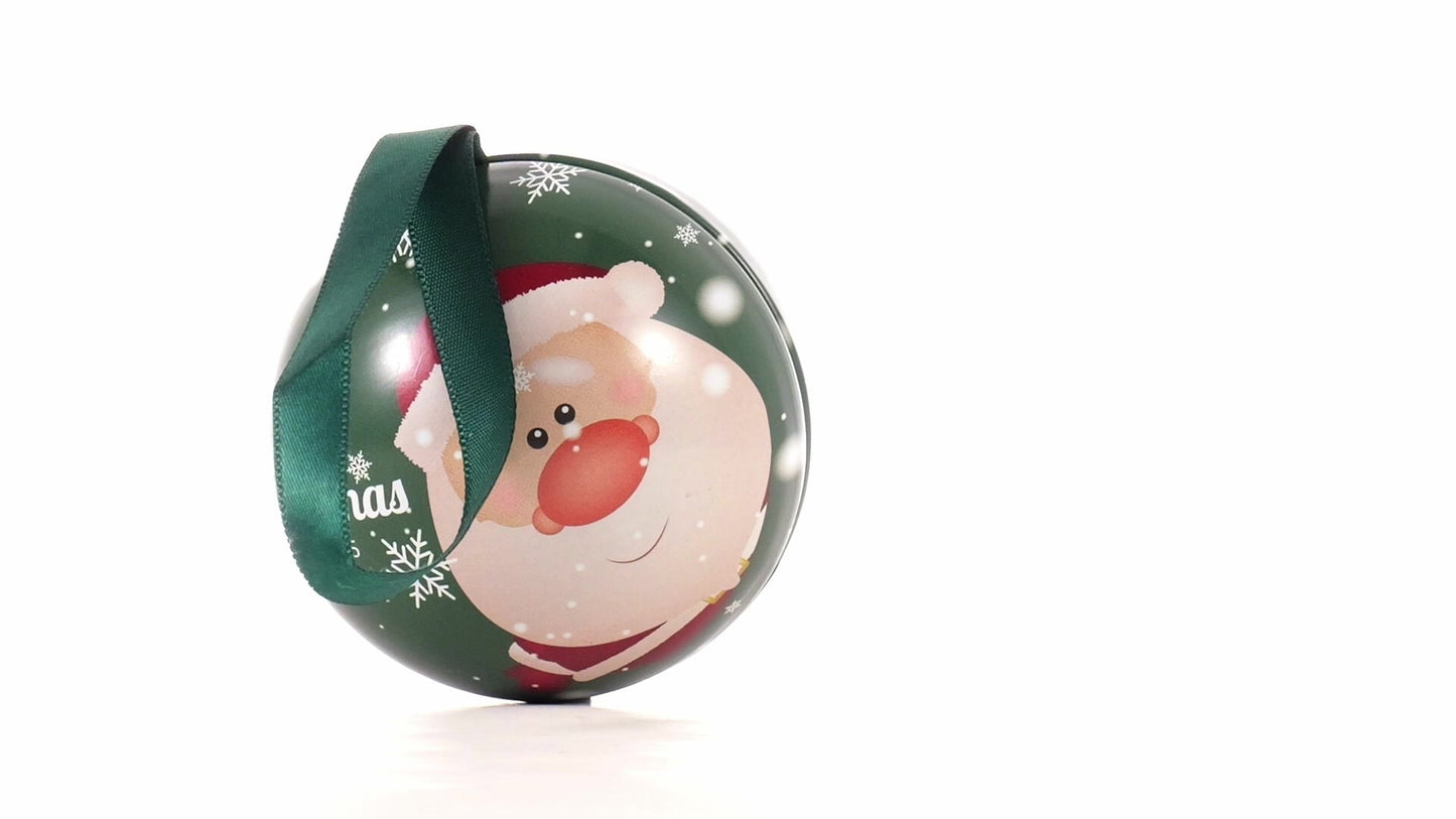 Glob de brad metalic verde cu model Mos Craciun Ø7 cm